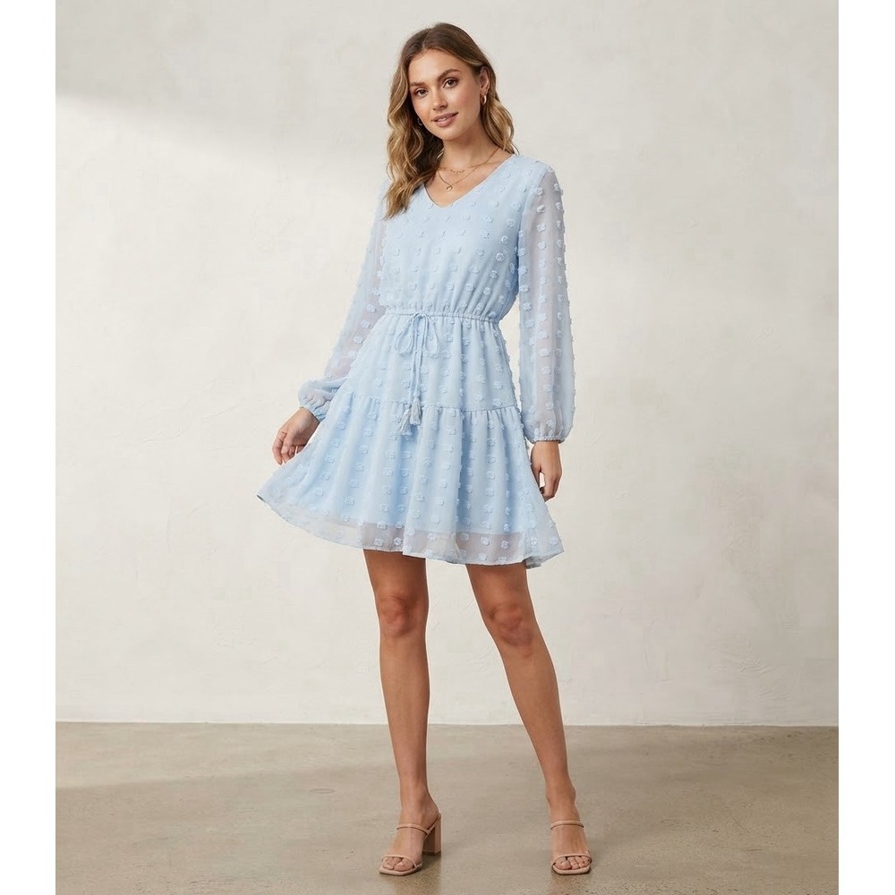 KIRUNDO Women's Small Dress Long Sleeve V Neck Flowy Casual Dot Loose Babydoll
